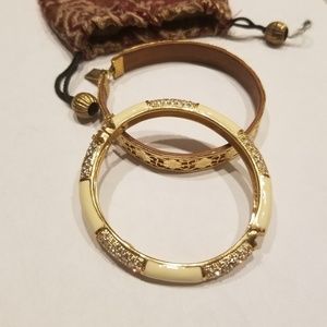J. Crew gold bangle + bonus leather-lined bangle